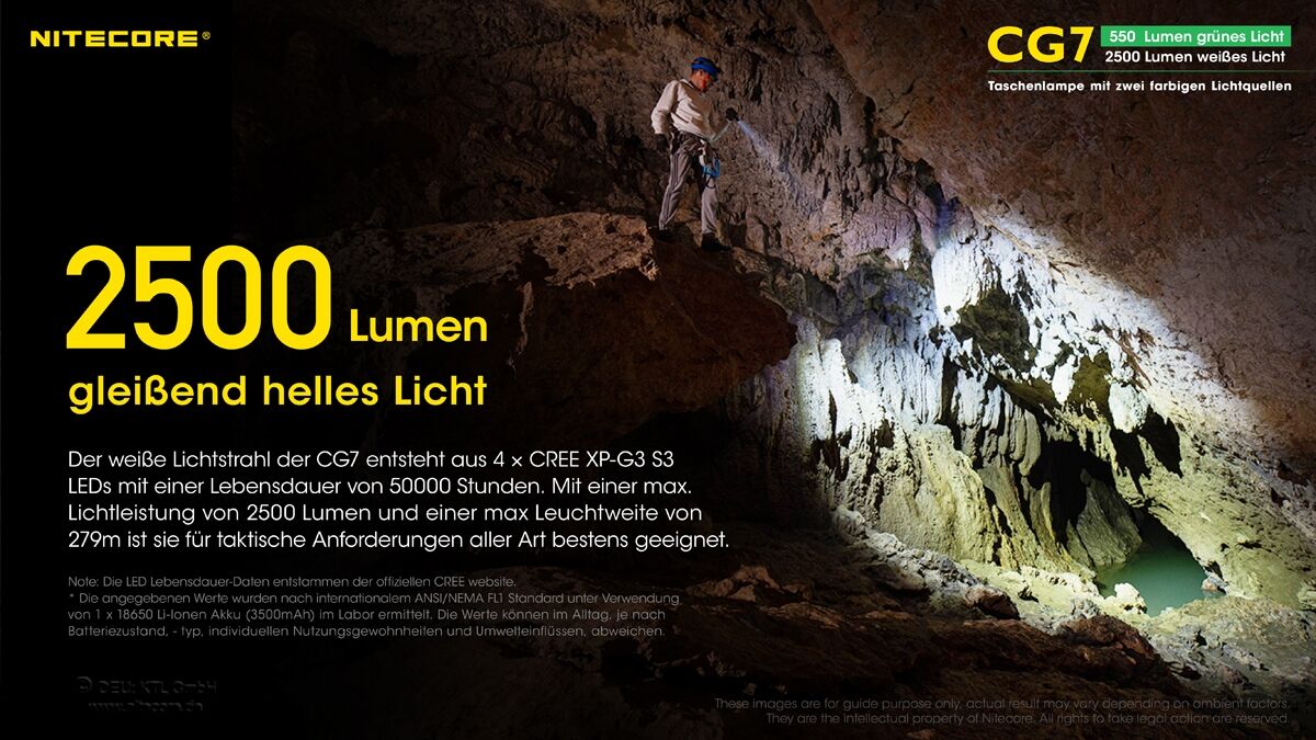 Nitecore Chameleon CG7 - 2500 Lumen Weißlicht, 540 Lumen grünes Licht