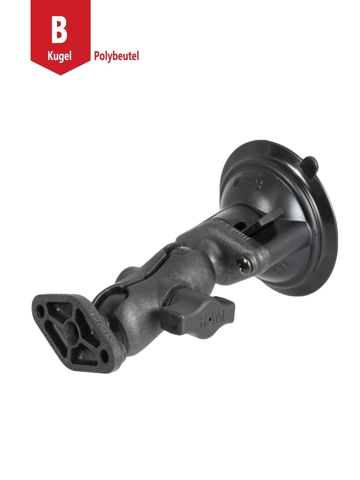 RAM Mounts Verbundstoff Saugfuss-Set mit Diamond-Anbindung - kurzer Verbindungsarm, 2x Diamond-Basisplatte (Trapez), B-Kugel (1 Zoll), im Polybeutel