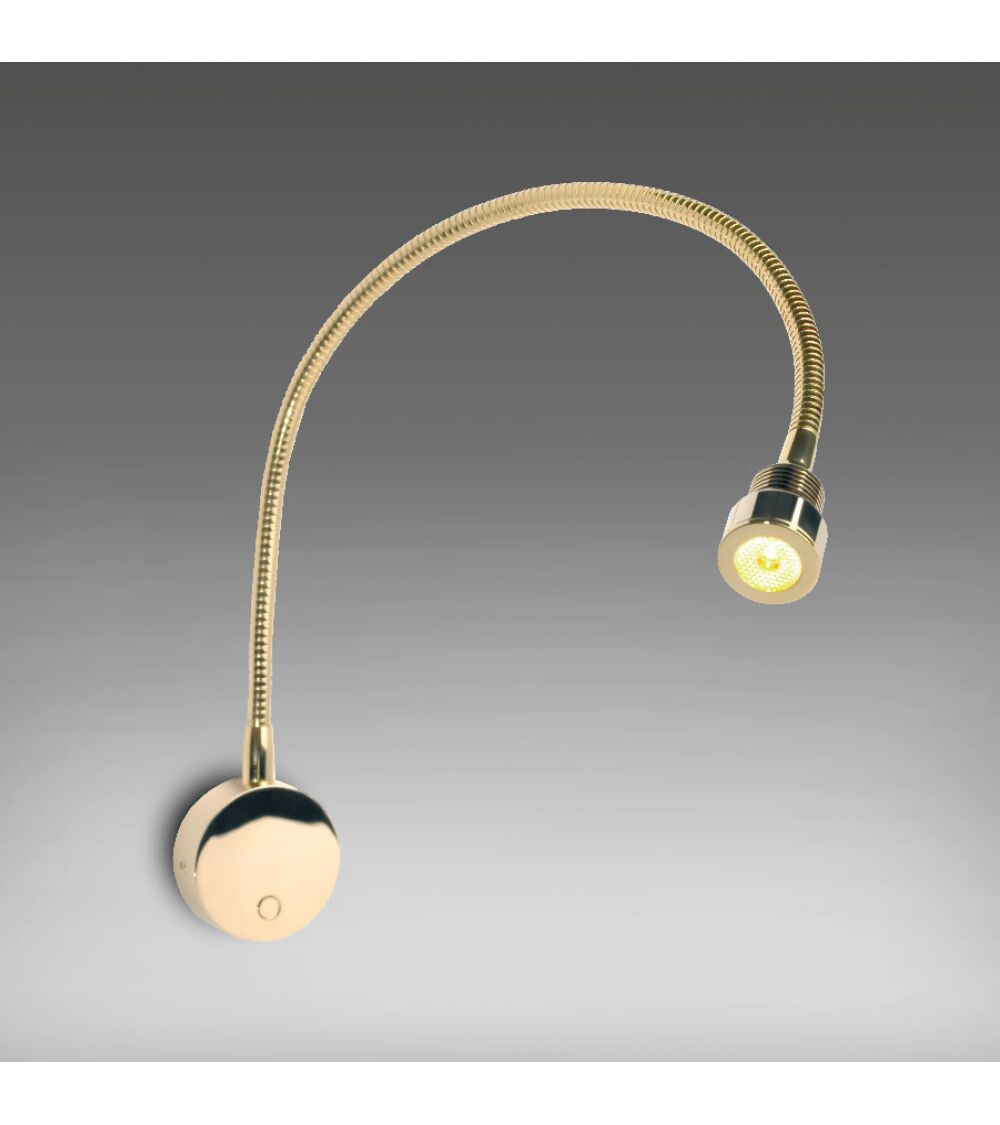 Prebit LED Flexleuchte in gold glanz mit flexiblem Arm und integriertem Dimmer an einer Wand