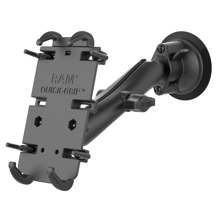 RAM Mounts Quick-Grip Universal Saugfuss-Halterung für elektronische Geräte - B-Kugel (1 Zoll), langer Verbindungsarm