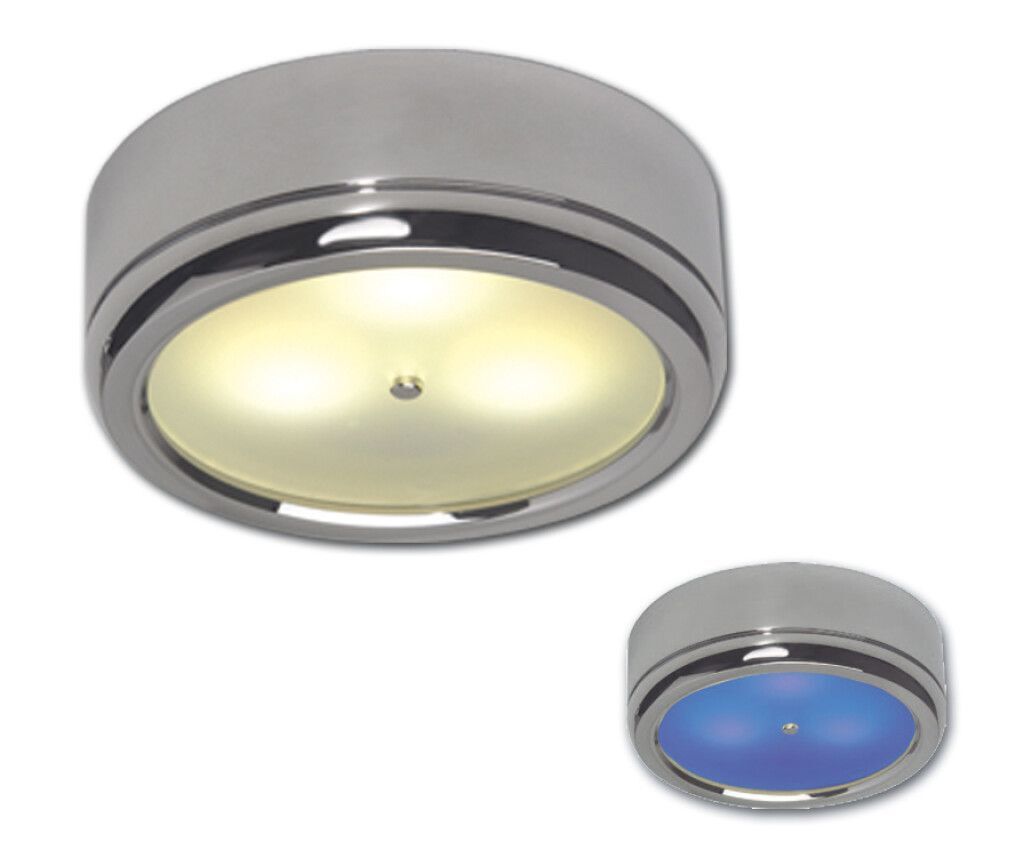 LED-Anbauleuchte D1-3 Master, chrom-glanz, blau/warmweiß, 10-30V DC, max. 3 W, mit Dimmer