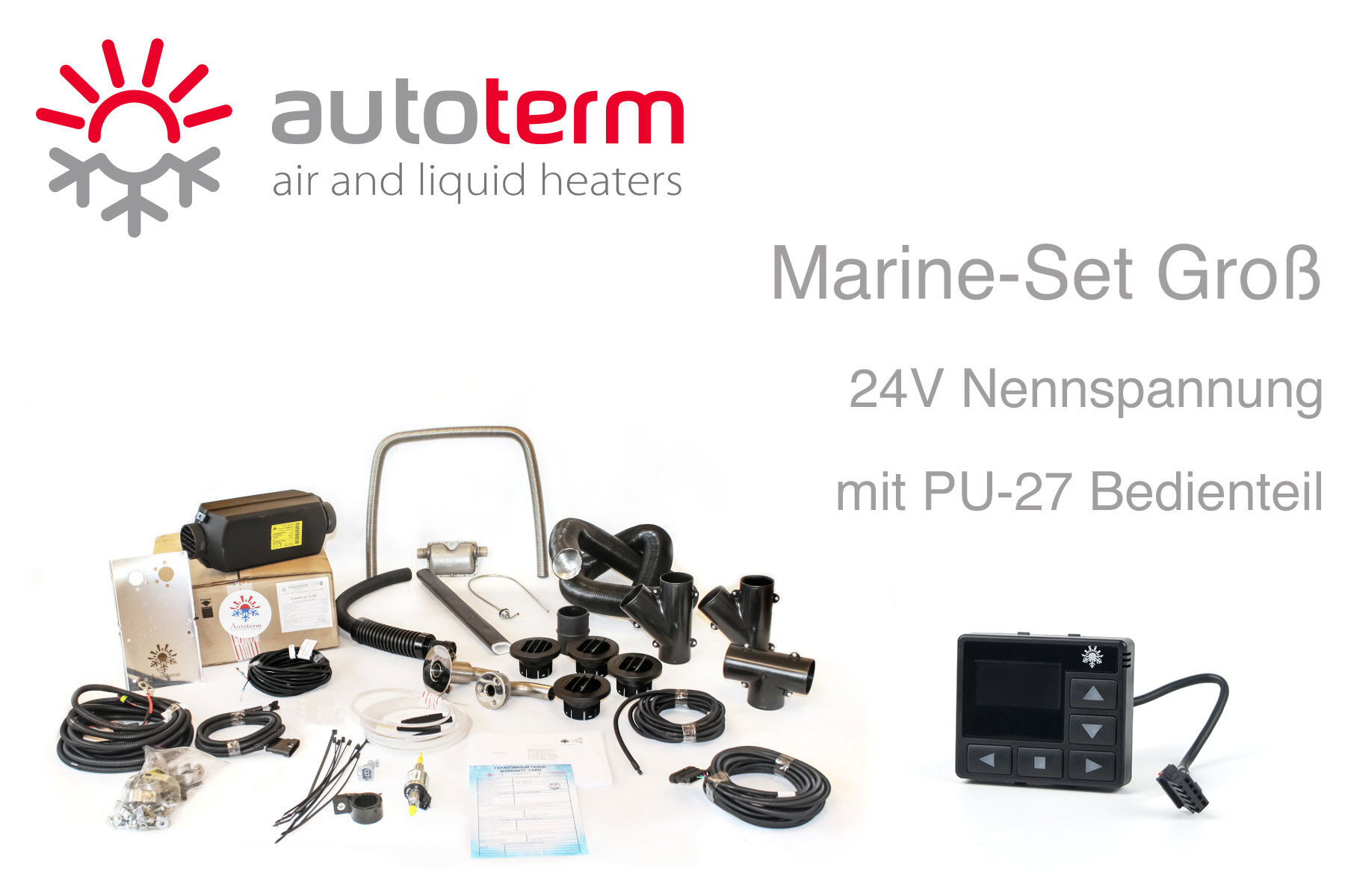 Autoterm Air 2D Diesel Warmluftheizung Marine Set Groß, 24V, PU-27 Bedienteil Autoterm Air 2D Diesel Warmluftheizung Marine Set Groß, 24V, PU-27 Bedienteil