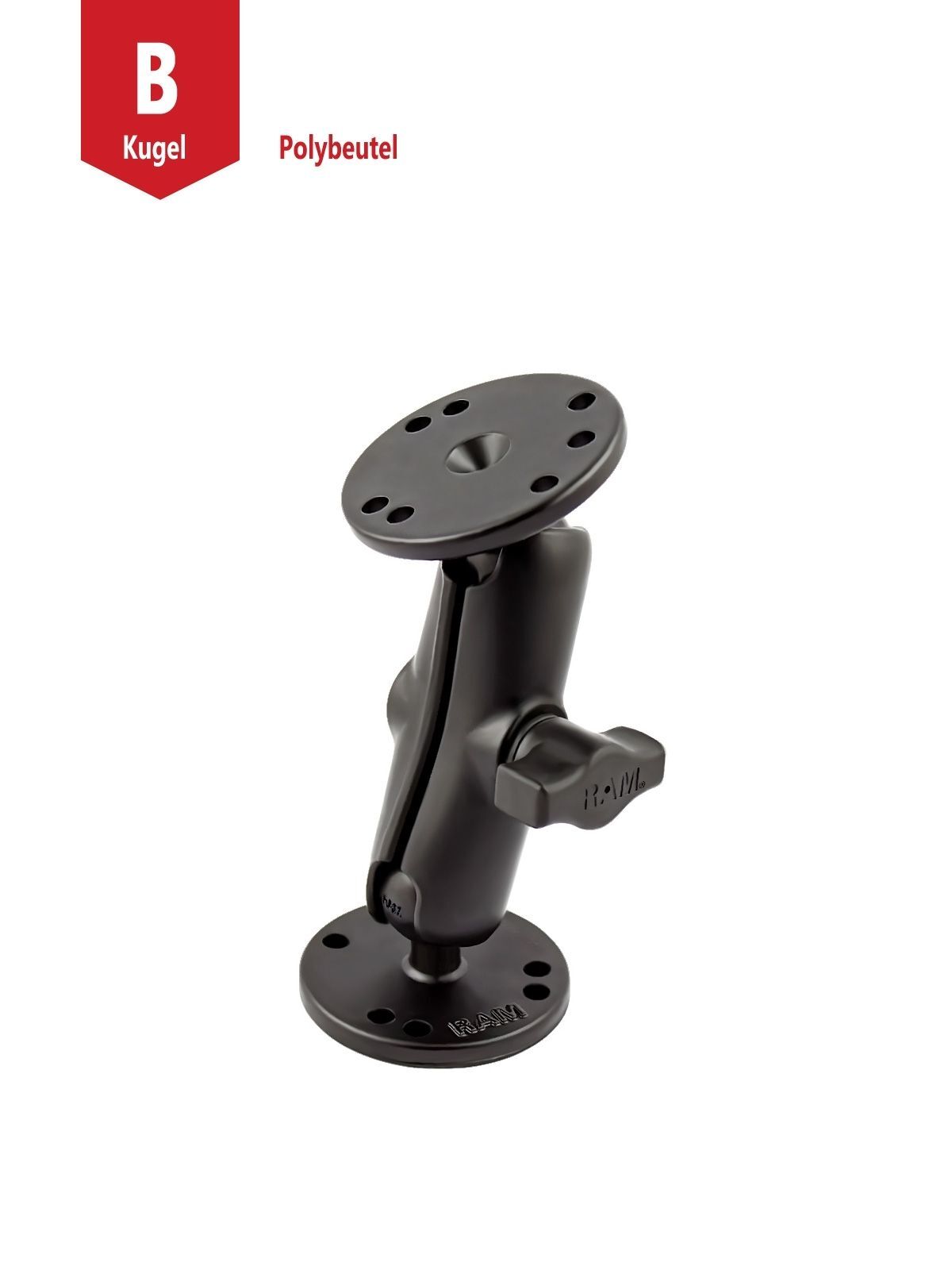 RAM Mounts Aufbau-Set - B-Kugel (1 Zoll) - 2x Runde Basisplatten (AMPS) - Mittlerer Verbindungsarm (ca. 94,74 mm)