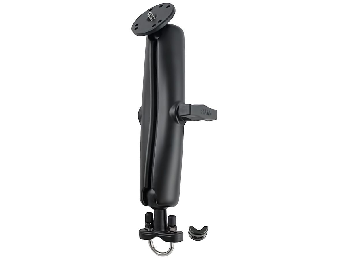 RAM Mounts Set für Lenker/Rohre - Klemmschelle, langer Verbindungsarm, runde Basisplatte mit 1/4"-20 Gewindestift, C-Kugel (1,5 Zoll), im Polybeutel