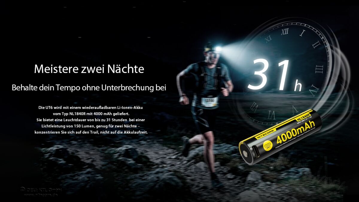 Nitecore UT6 - 1600 Lumen, NL1840R, schwarz