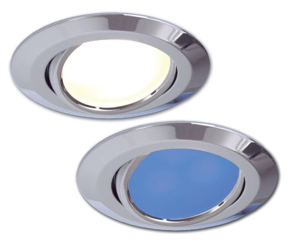 LED-Einbauleuchte EB15-3 Slave, schwenkbar, chrom-glanz, 10-30V DC,max.3W, Dimmer,blau/ww.umschaltb.