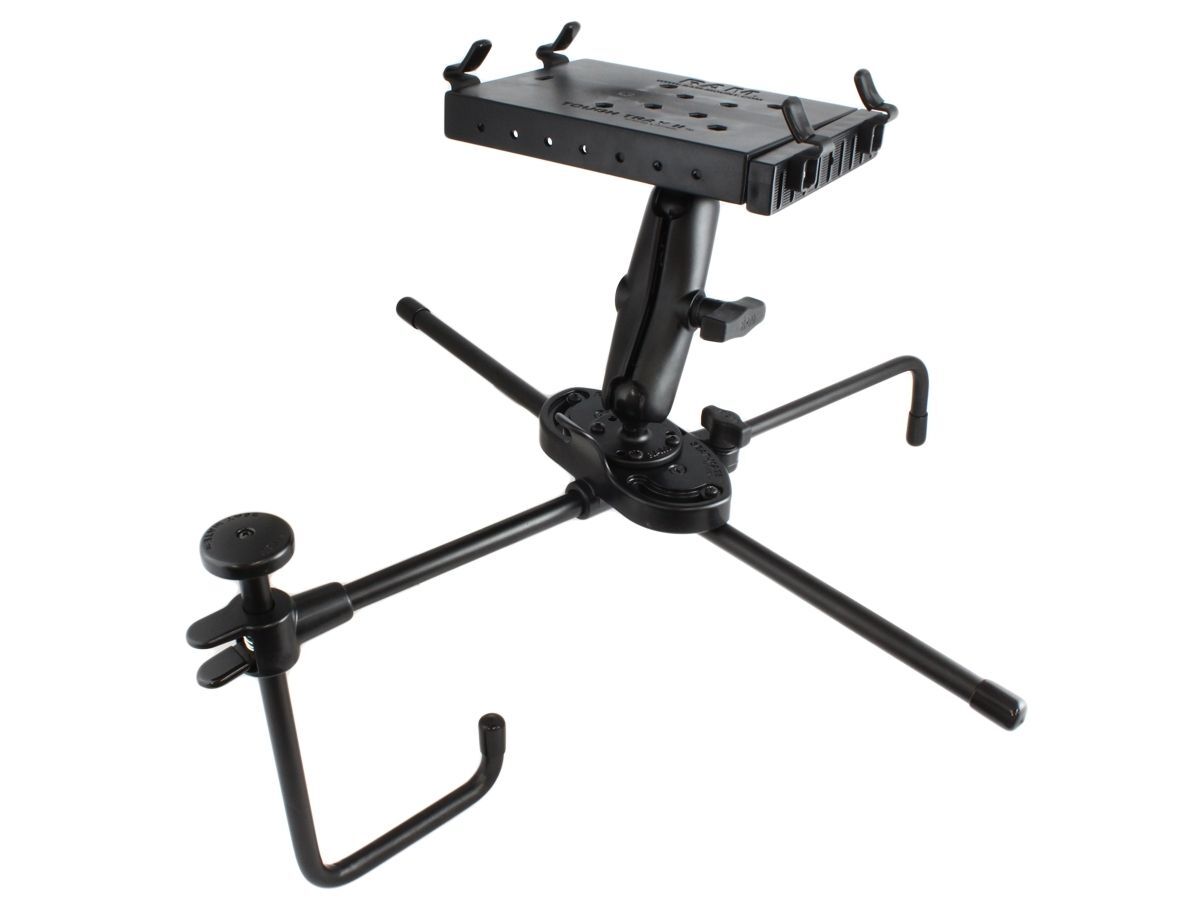 RAM Mounts Seat-Mate Sitzbefestigung mit Tough Tray II Laptop-/Drucker-Halteschale - 2x runde Basisplatte (AMPS), mittlerer Verbindungsarm, C-Kugel (1,5 Zoll)