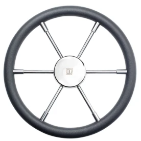 Vetus Steuerrad PRO40P aus Polyurethan mit 60 cm Durchmesser und Edelstahlspeichen vor hellem Hintergrund.