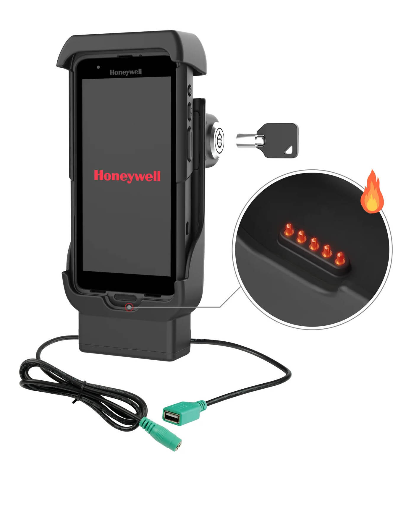 RAM Mounts Form-Fit Halteschale (Schlüsselverriegelung) für Honeywell CT40, CT45 & CT47 - Mit und Ohne OEM-Schutzhülle - Beheizte Pogo-Pins - 5.5mm DC & USB-A-Anschluss