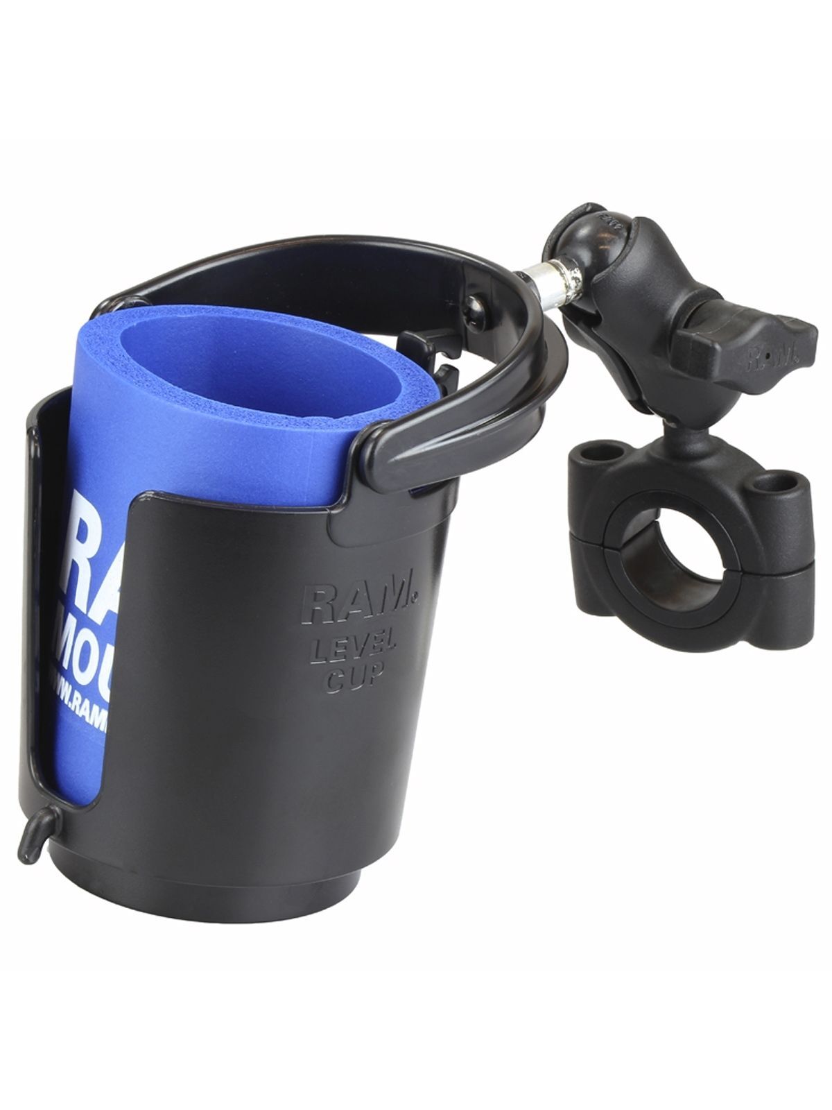 RAM Mounts Torque Getränkehalterung (kurz) - mit Torque-Schelle (Durchmesser 28,6-38,1 mm), B-Kugel (1 Zoll), im Polybeutel