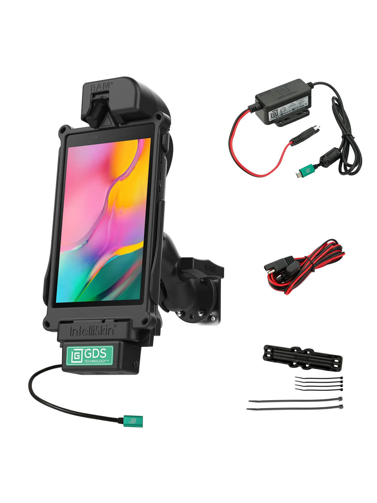 RAM Mounts GDS Fahrzeug-Ladestation für Samsung Tab A 8.0 (2019) in IntelliSkin Next Gen Schutzhülle - USB-C-Anschluss