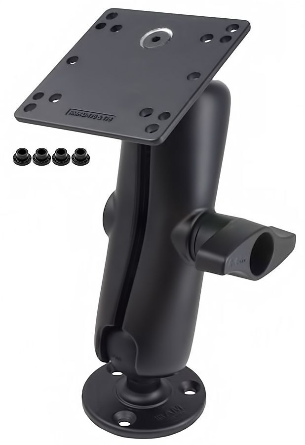 RAM Mounts Aufbau-Set - D-Kugel (2,25 Zoll), runde Basisplatte (93,5 mm Durchmesser), mittlerer Verbindungsarm, VESA-Platte (Stahl verstärkt, 75x75 u. 100x100 mm)