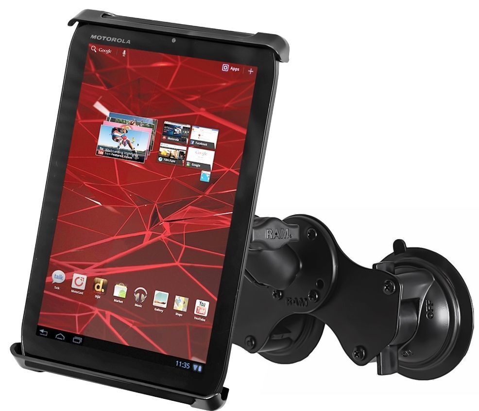 RAM Mounts Doppel-Saugfuss-Halterung für kleine Tablets (7 Zoll) - B-Kugel (1 Zoll), Tab-Tite Halteschale, mittlerer Verbindungsarm