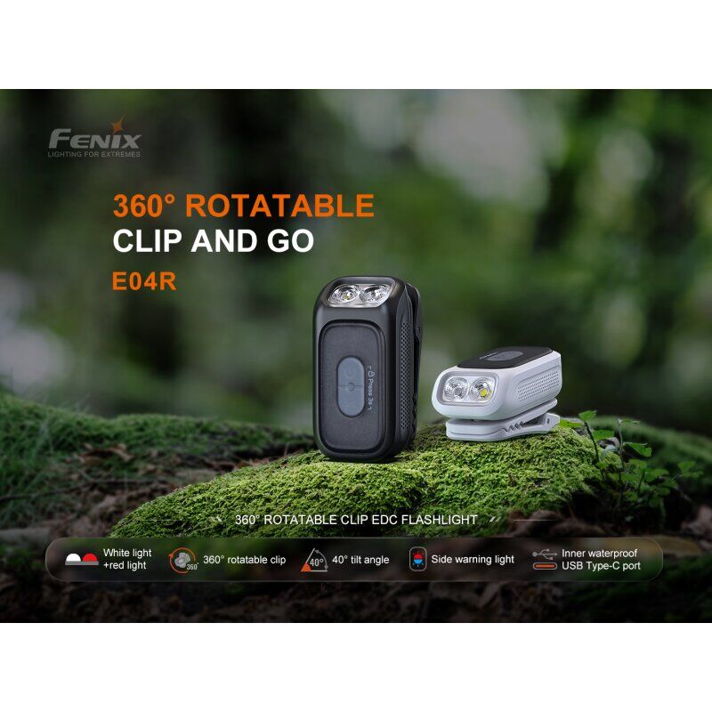 Fenix E04R 360° drehbare Clip-EDC-Taschenlampe (schwarz)