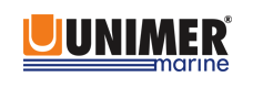 Das Firmenlogo von Unimer Marine mit orangem Symbol und schwarzem Schriftzug