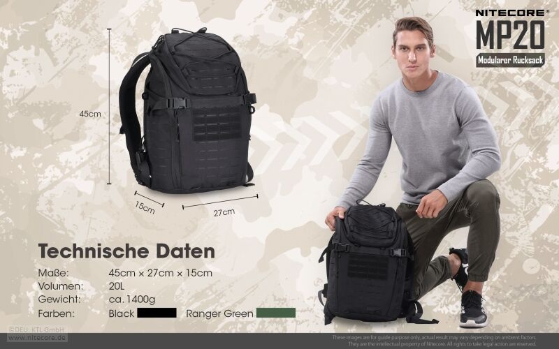 Nitecore Rucksack MP20, schwarz