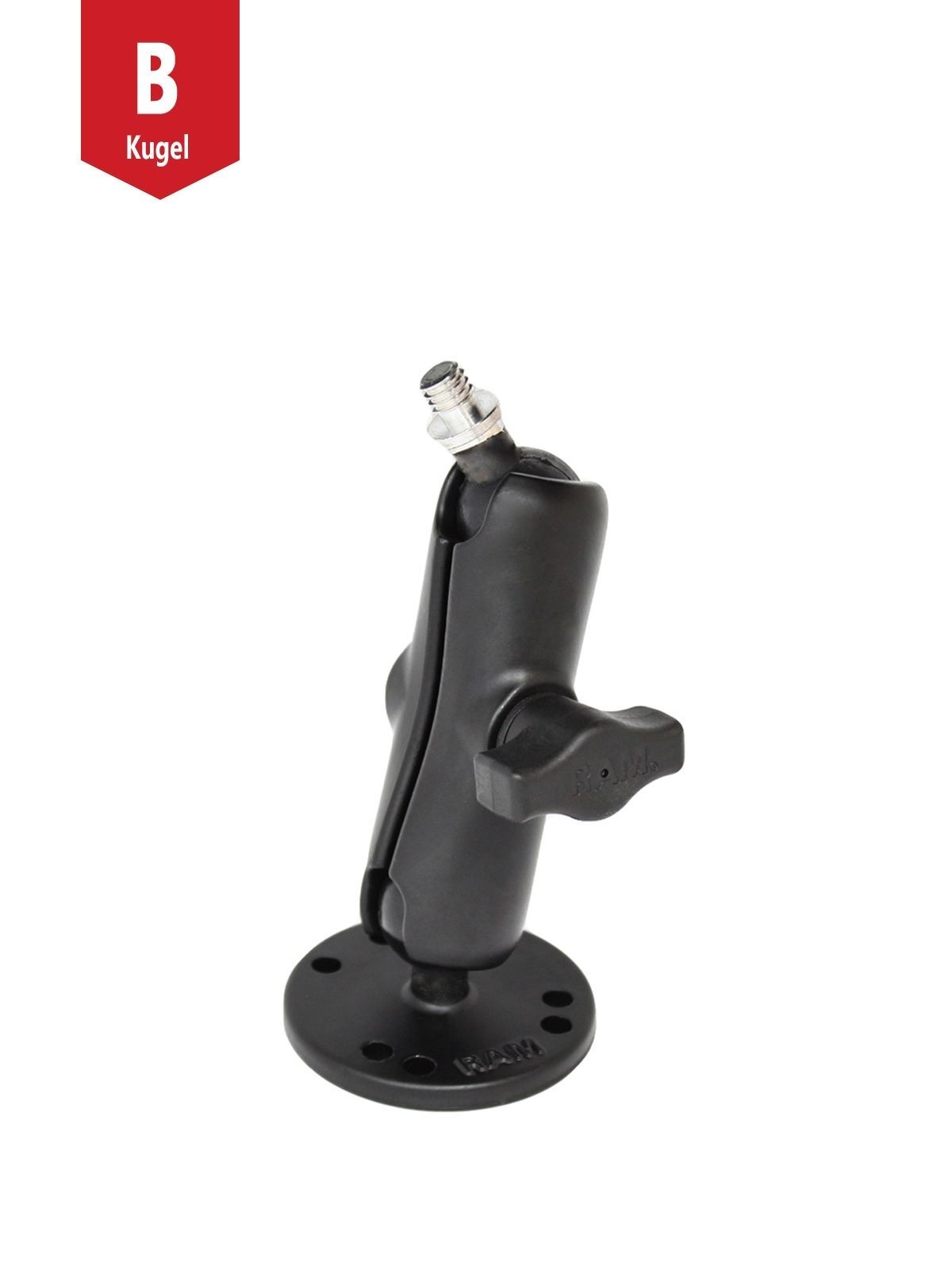 RAM Mounts Aufbau-Set - B-Kugel (1 Zoll) - Basiskugel mit 3/8“-16 Gewinde - Mittlerer Verbindungsarm (ca. 94,74 mm) - Runde Basisplatte (AMPS)