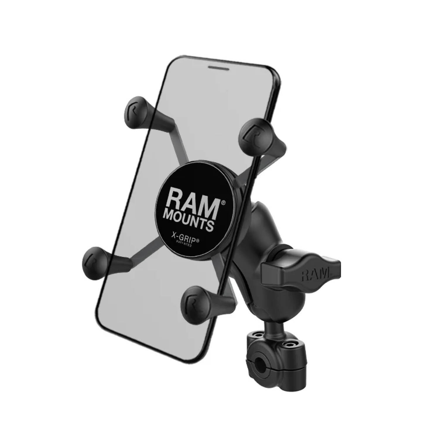 RAM Mounts X-Grip Motorrad-Halterung für Smartphones - Bis 82,55 mm Breite - Kurzer Verbindungsarm - Kleine Torque Rohrschelle (Durchmesser 9,52 mm bis 15,87 mm) - B-Kugel (1 Zoll)