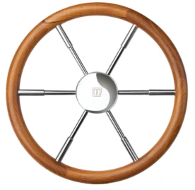 Vetus Steuerrad PRO40T aus Teakholz mit einem Durchmesser von 50 cm und glänzenden Speichen aus Edelstahl