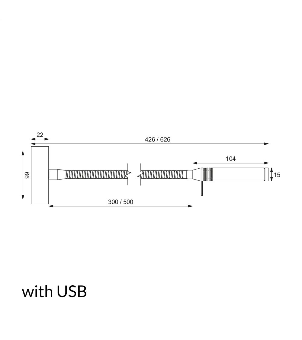 LED-Flexleuchte 07, 300mm, chrom-glanz/Leder braun, warmweiß/ D2W, 10-30V DC, max. 3 W, mit Dimmer