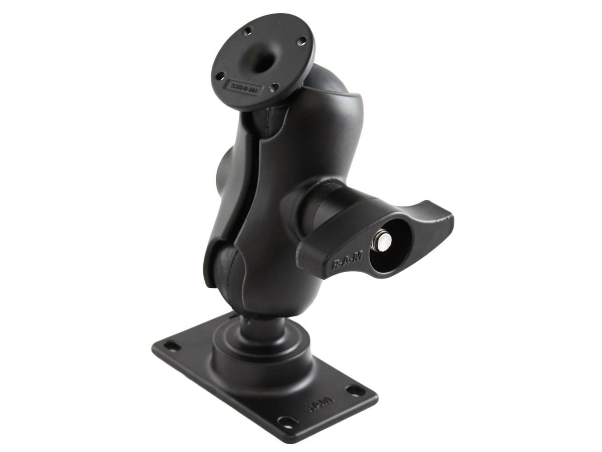 RAM Mounts Aufbau-Set - D-Kugel (2,25 Zoll), halbe VESA-Platte (50 x 100 mm Lochraster), kurzer Verbindungsarm, runde Basisplatte (61,9 mm Durchmesser)