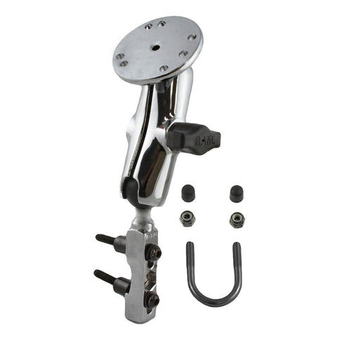 RAM Mounts Chrom-Set für Motorräder - Basisbefestigung (Lenker/Bremse/Kupplung), mittlerer Verbindungsarm, runde Basisplatte (AMPS), B-Kugel (1 Zoll),