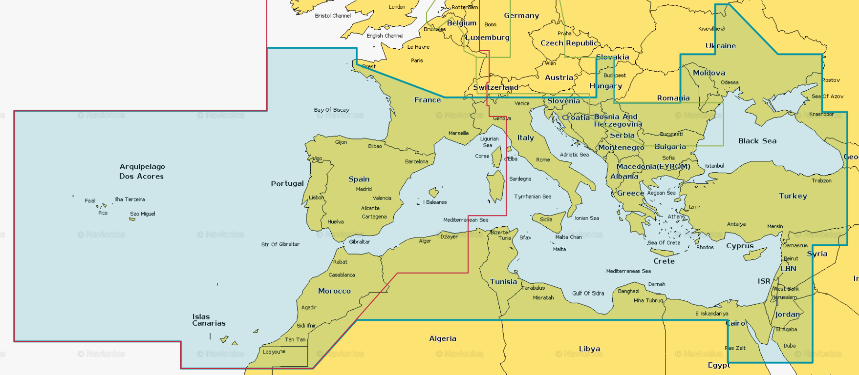 BlueChart g3 Vision Seekarte Southern Europe VEU723L