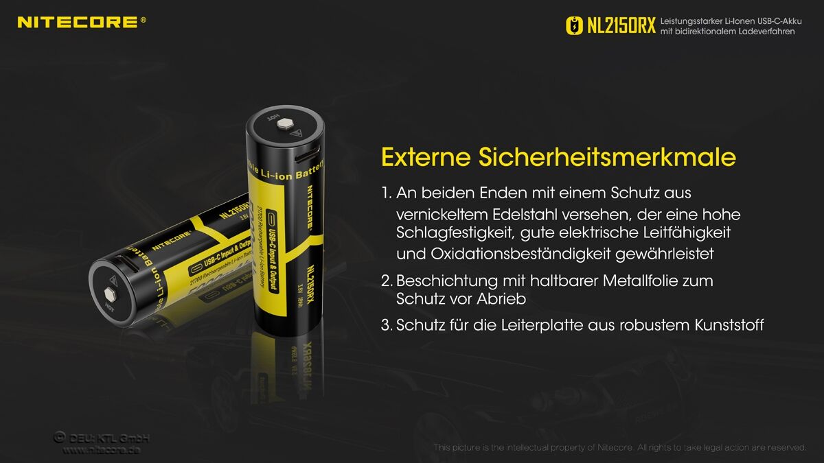 Nitecore Li-Ion Akku Typ 21700 - 5000mAh - NL2150RX mit Powerbank-Funktion