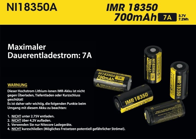 Nitecore 18350 Li-Ion IMR Akku