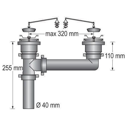 Barka Auslassverschraubung für Doppelspülen komplett