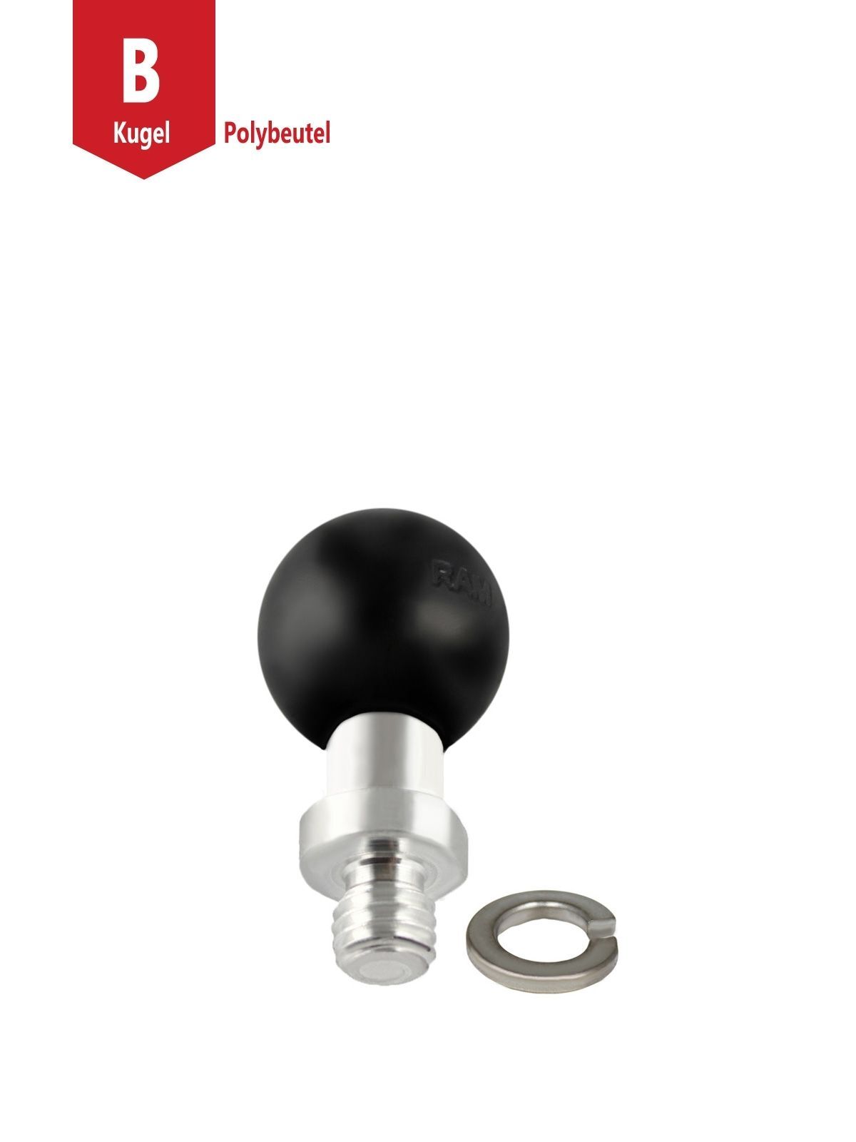 RAM Mounts Basis-Kugel mit 3/8 Zoll-16 Gewindestift - B-Kugel (1 Zoll), inkl. Unterlegscheibe