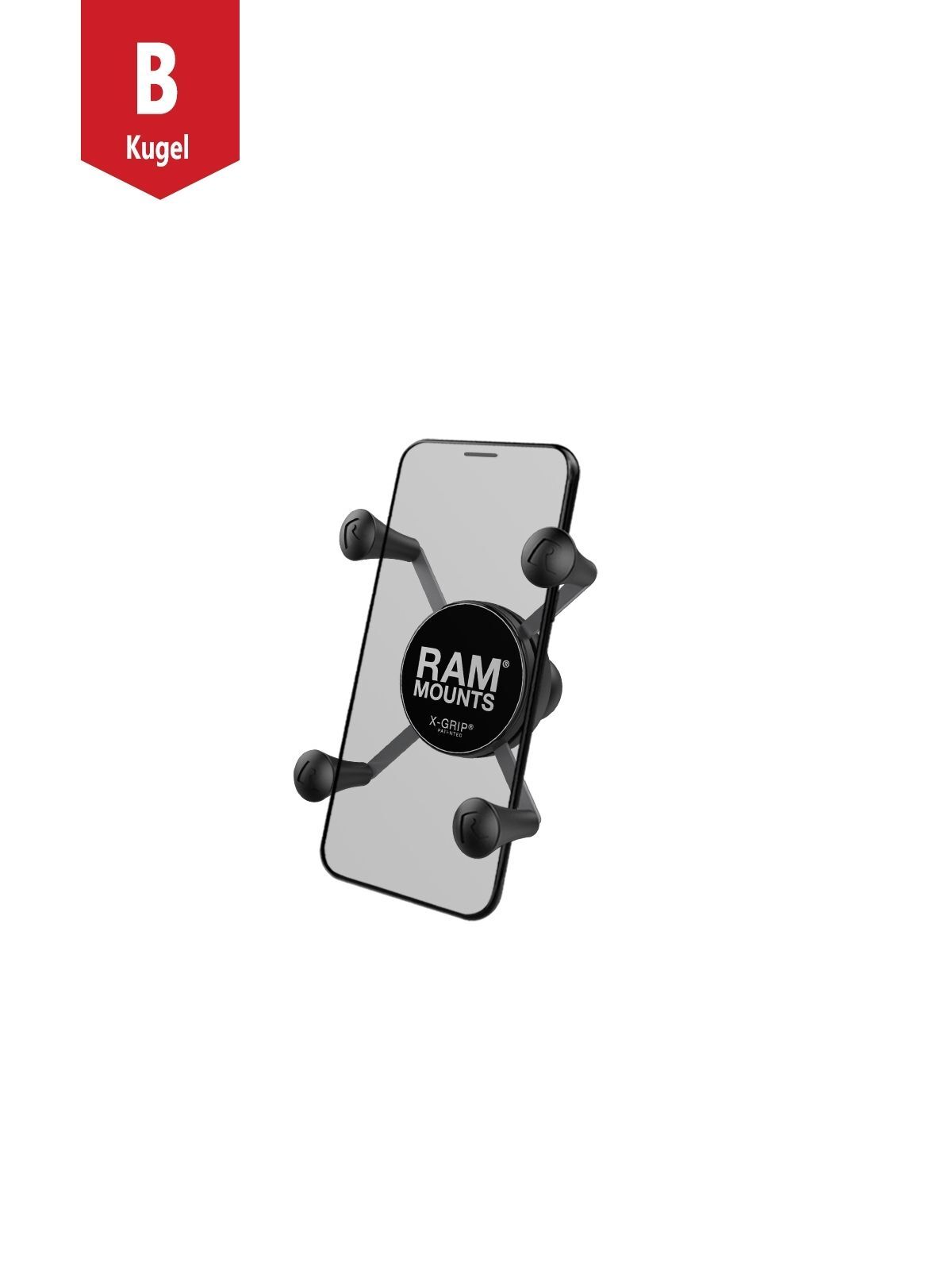 RAM Mounts X-Grip Halteklammer für Smartphones - Bis 82,55 mm Breite - Mit B-Kugel (1 Zoll)