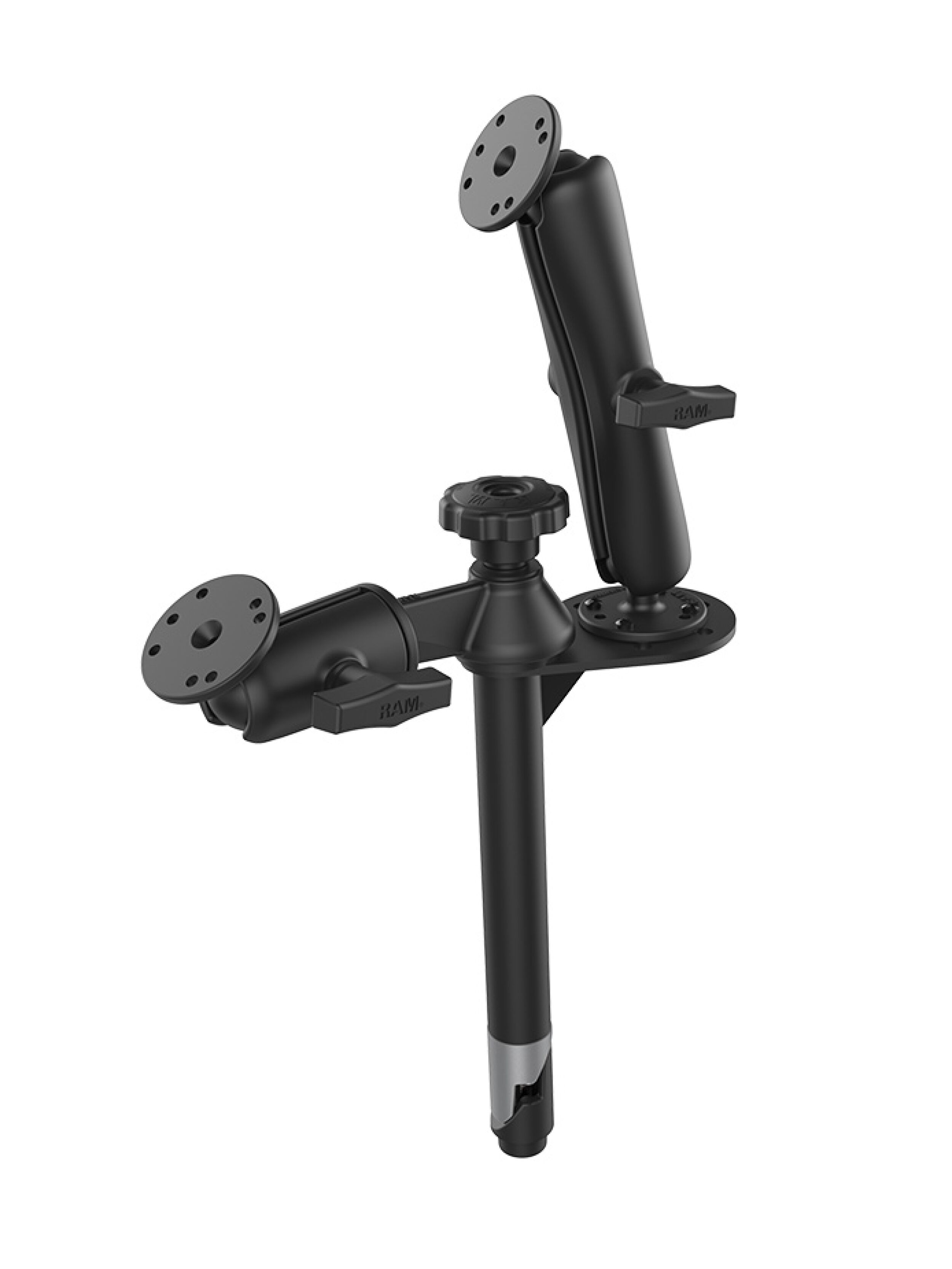 RAM Mounts Tele-Pole (8 Zoll) mit Schwenkarm - C-Kugel (1,5 Zoll), runde Basisplatten, AMPS-Anbindung