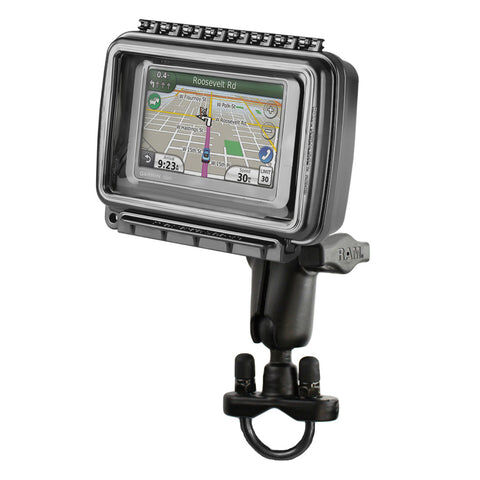 RAM Mounts Rohr-Halterung mit mittlerer Aqua Box (Quer-Version) - Klemmschelle, mittlerer Verbindungsarm, B-Kugel (1 Zoll), im Polybeutel