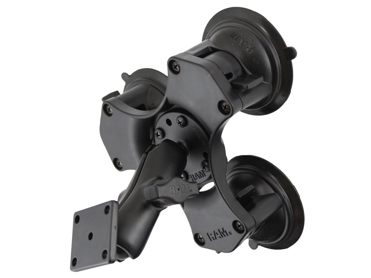 RAM Mounts Triple-Saugfuss-Set mit rechteckiger Anbindung - mittlerer Verbindungsarm, runde Basisplatte (AMPS), rechteckige Basisplatte, Kunststoffpla