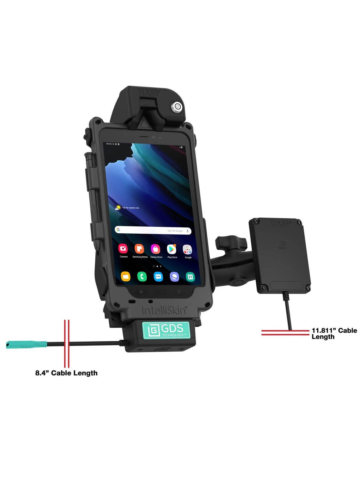 RAM Mounts GDS Tough-Dock Halteschale (Schlüsselverriegelung) für Samsung Tab Active3 & Active5 in IntelliSkin Schutzhülle - NFC-Repeater - USB-C-Anschluss