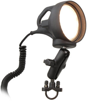 RAM Mounts Spotlight mit Rohr-Halterung - Klemmschelle, mittlerer Verbindungsarm, B-Kugel (1 Zoll), gewendeltes Kabel mit Zig.-Anzünder-Adapter