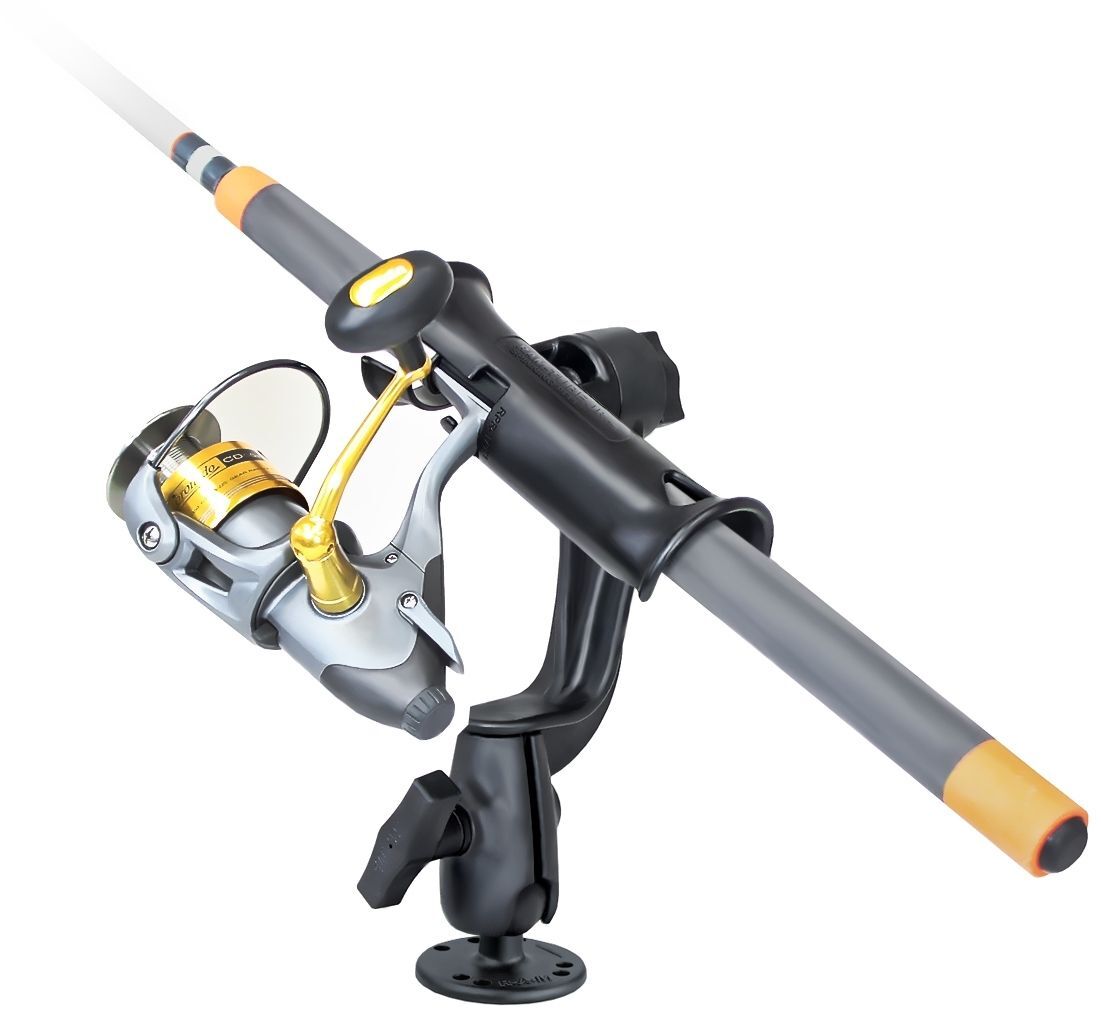 RAM Mounts Verbundstoff-Angelrutenhalter Tube Jr. mit mit Ratchet-Arm u. runder Basisplatte (AMPS) - C-Kugel (1,5 Zoll), Ratchet-System