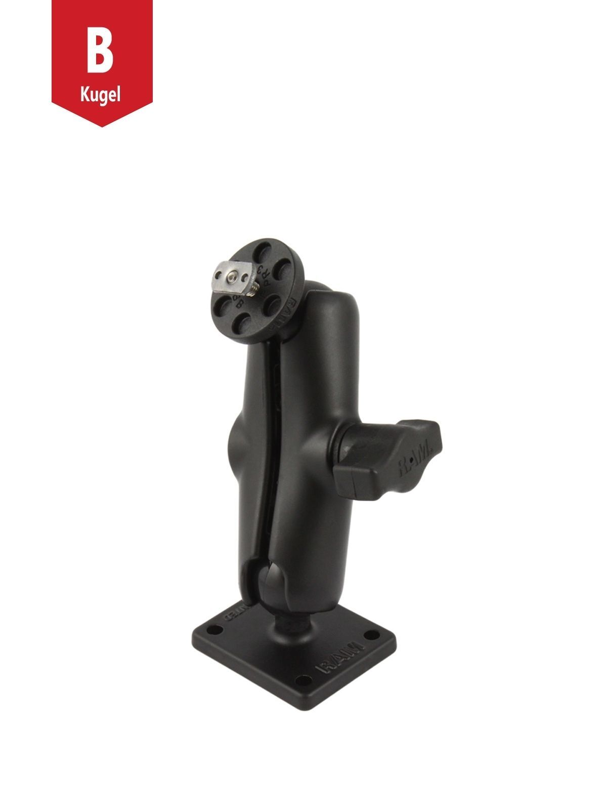 RAM Mounts Aufbau-Set - B-Kugel (1 Zoll), rechteckige Basisplatte (AMPS), mittlerer Verbindungsarm, Kugel mit T-Slot