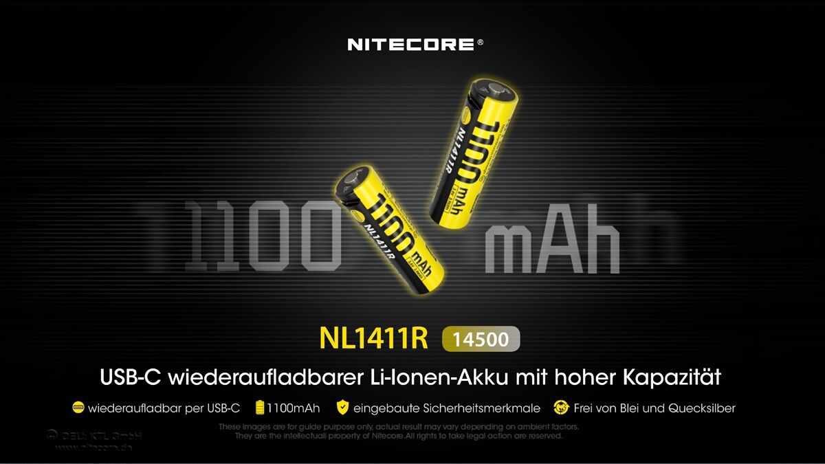 Nitecore Li-Ion Akku 14500, 1100mAh, USB-C, NL1411R