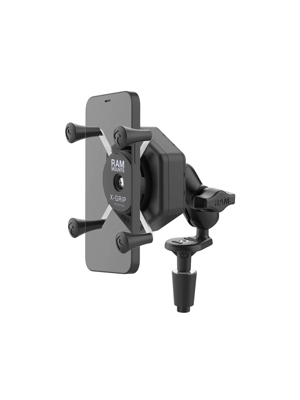 RAM Mounts X-Grip Motorrad-Halterung für Smartphones bis 82,6 mm Breite mit Vibe-Safe Adapter - B-Kugel (1 Zoll), Lenkerkopf-Basis, kurzer Verbindungsarm