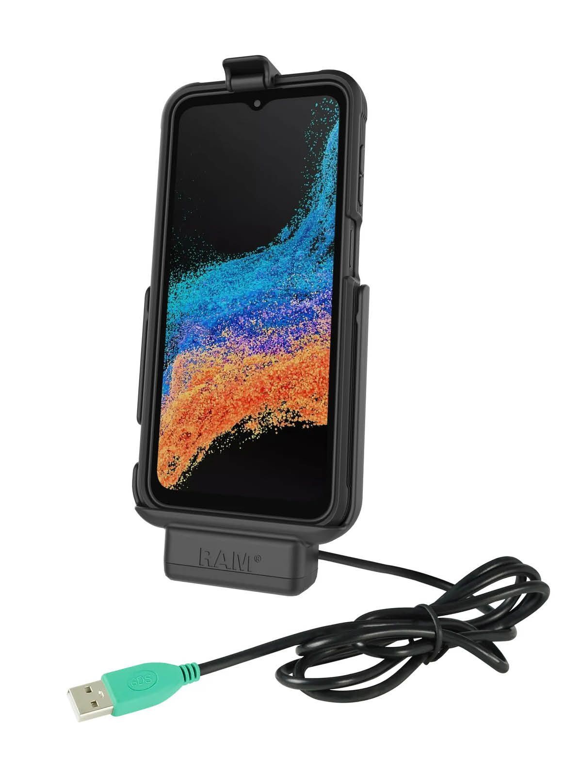 RAM Mounts EZ-Roll'r Form-Fit Halteschale für Samsung Galaxy XCover6 Pro & XCover 7 - In OEM/RAM Schutzhülle - USB-A-Anschluss