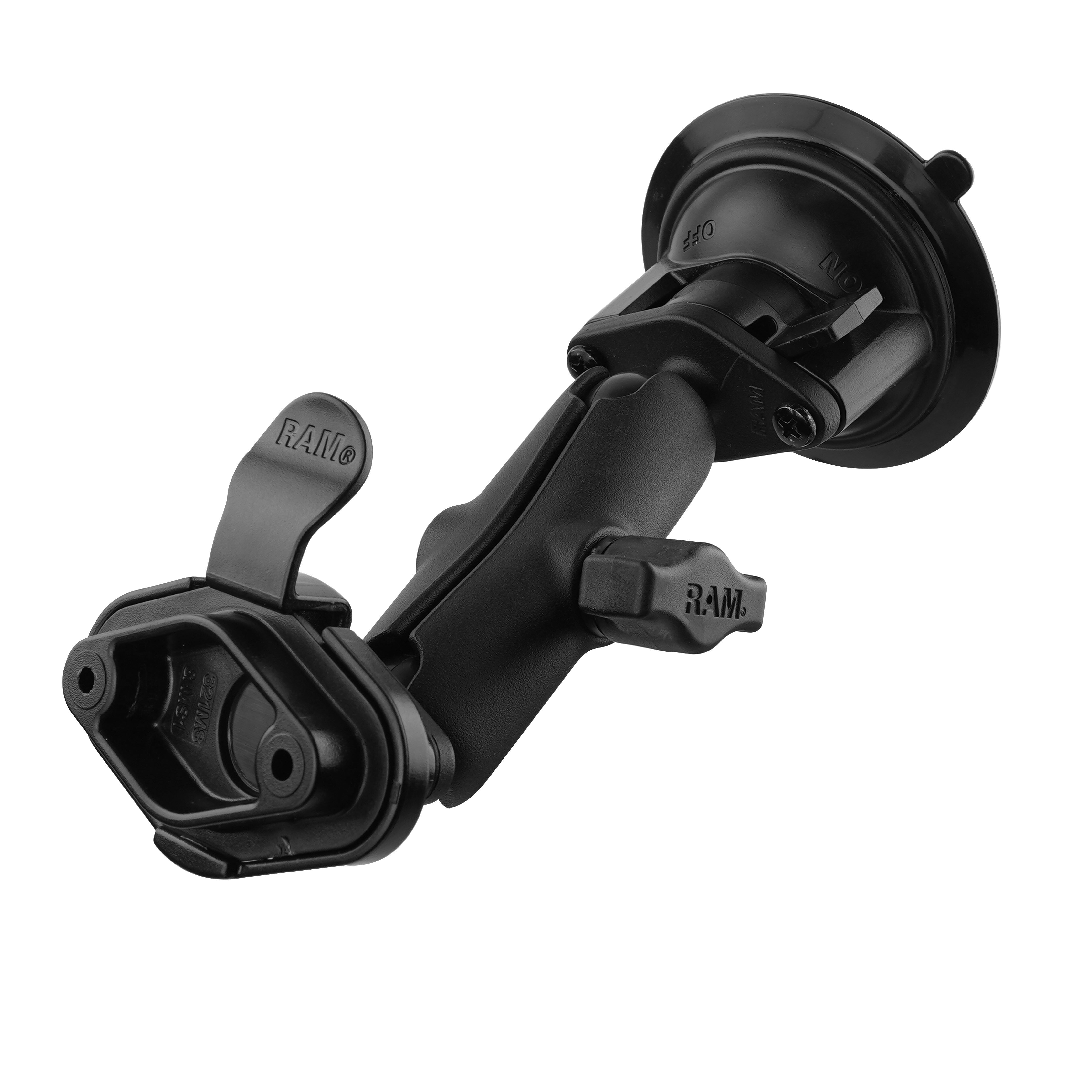 RAM Mounts Saugfuss-Halterung mit Quick Release Adapter - B-Kugel (1 Zoll), mittlerer Verbindungsarm, 2-Loch AMPS