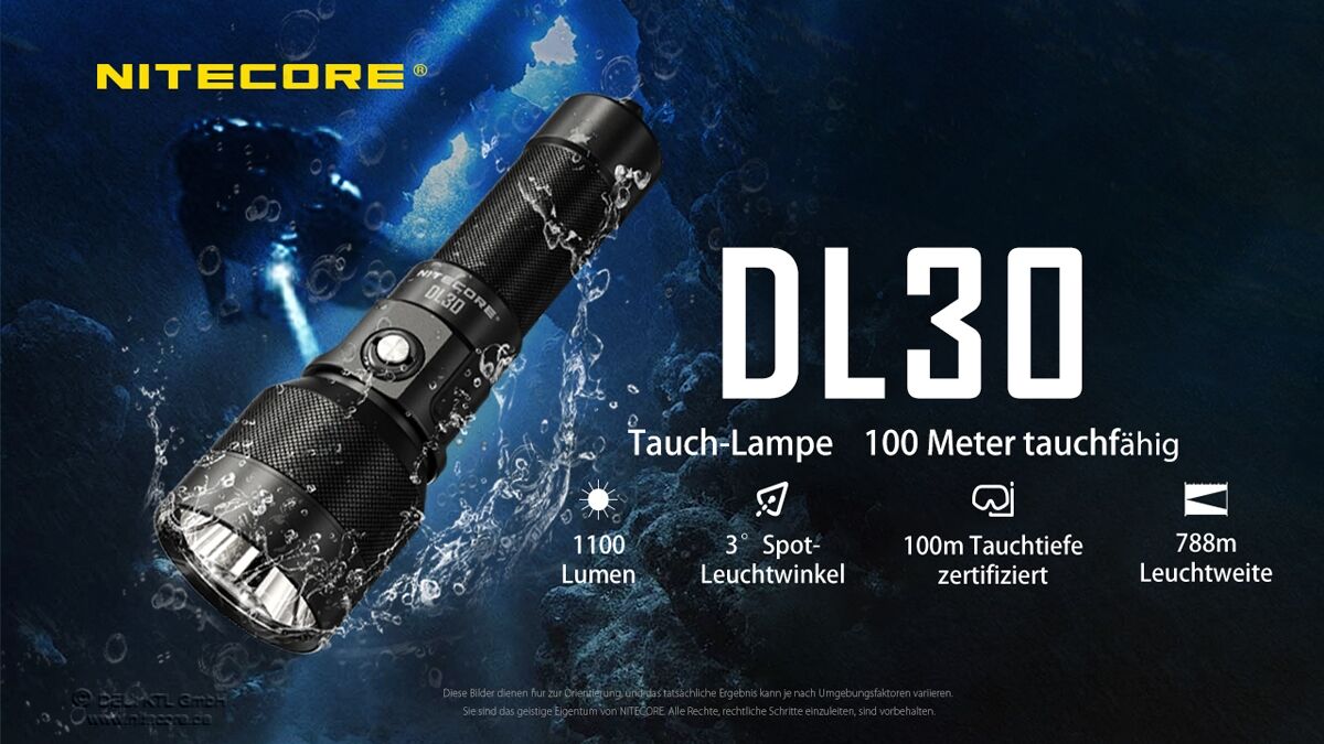 Nitecore Tauchlampe DL30 - 100 Meter wasserdicht