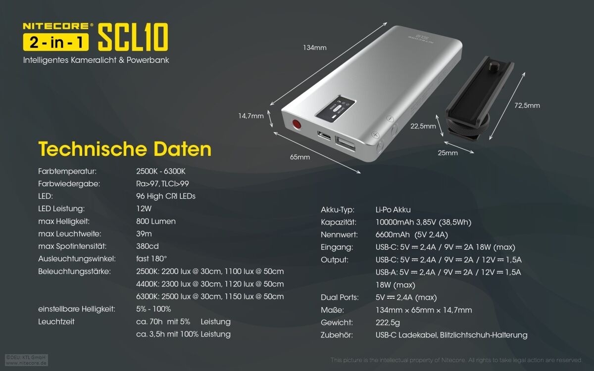 Nitecore Kamera Licht inkl. Powerbank