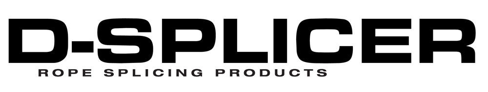 Das schwarze Markenlogo von D-Splicer mit dem Untertitel Rope Splicing Products auf weißem Grund.