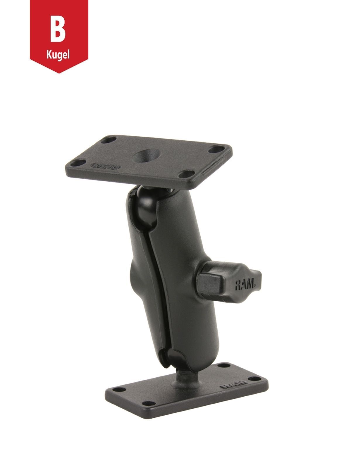 RAM Mounts Aufbau-Set - B-Kugel (1 Zoll) - 2x Rechteckige Basisplatten (25,4 x 63,5 mm Lochmuster) - Mittlerer Verbindungsarm (ca. 94,74 mm)