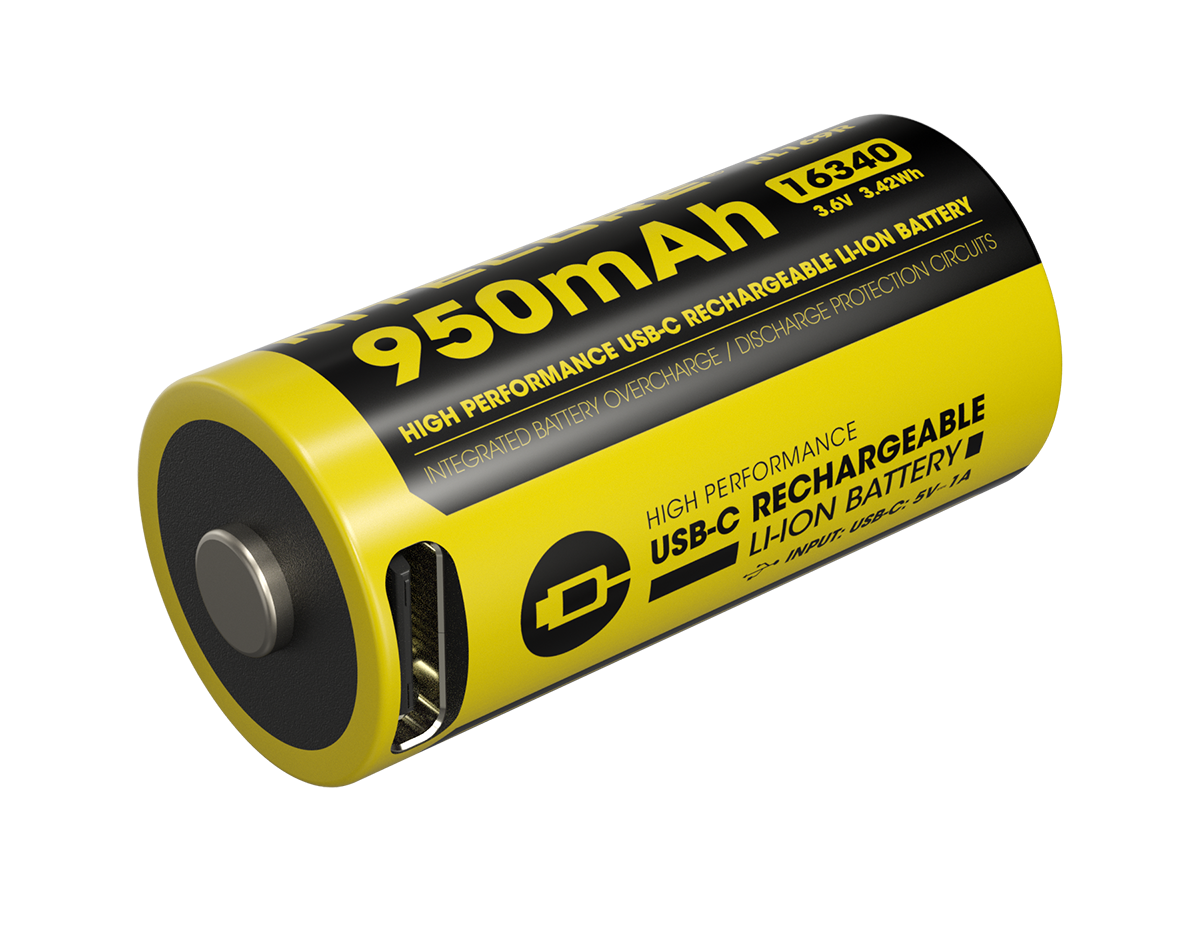 Nitecore Li-Ion Akku 16340, 950mAh, USB-C - NL169R