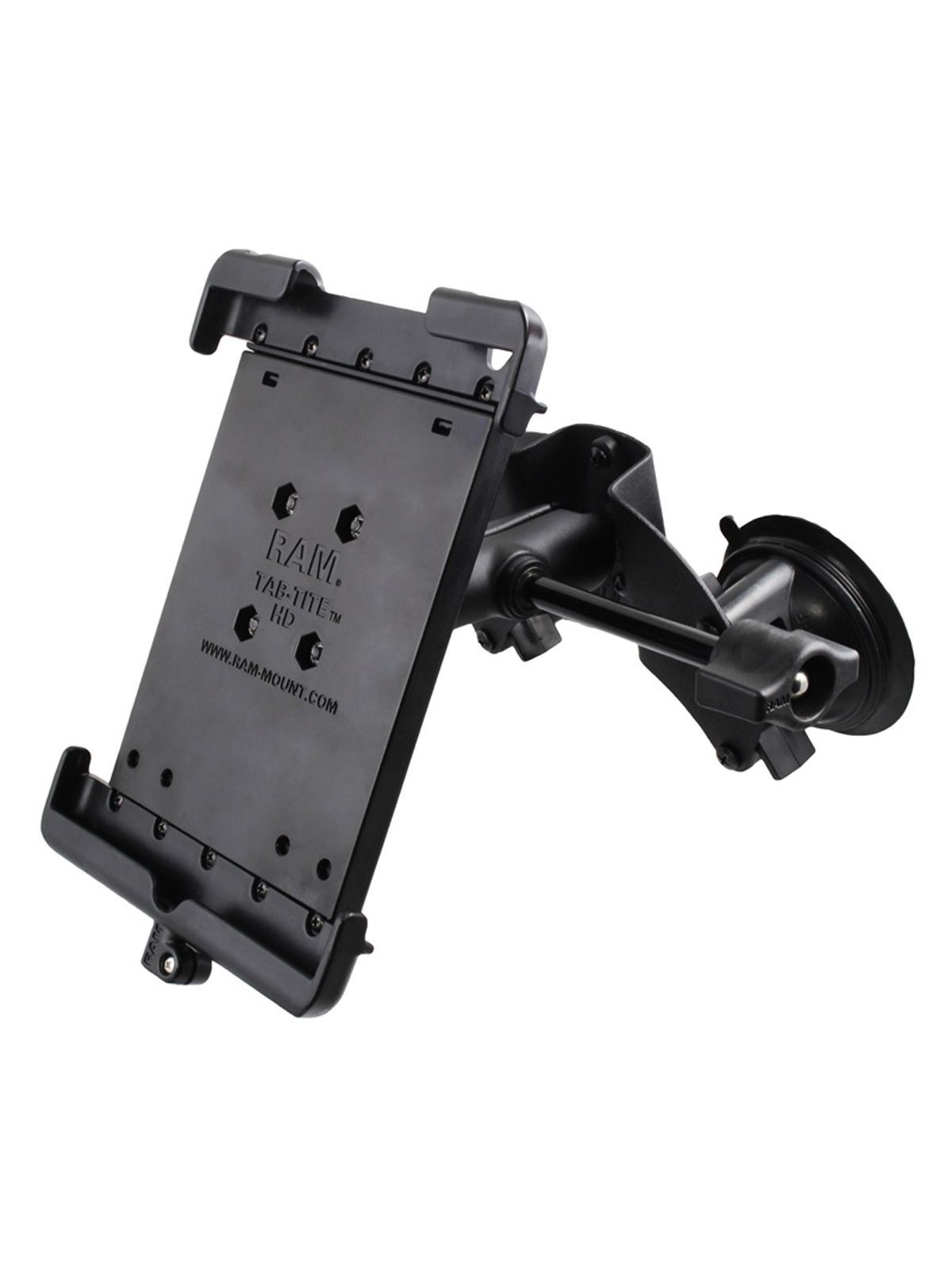 RAM Mounts Doppel-Saugfuss-Halterung für Apple iPad mini 1-3 - B-Kugel (1 Zoll), Tab-Tite Halteschale, mittlerer Verbindungsarm (langer Feststellhebel)