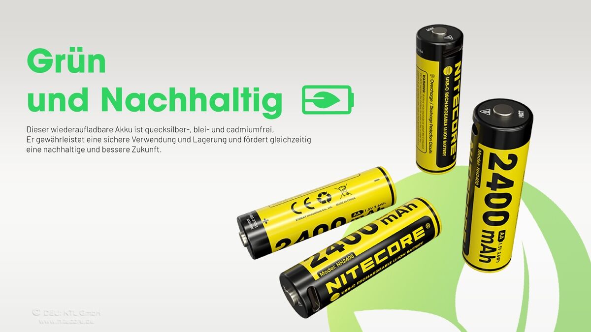 Nitecore Li-Ion Akku, 1,5V, USB-C, 2400mAh, 4er